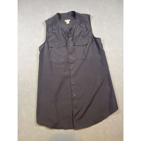 J.Crew Tops - J.Crew Womens Size 2 Dark Gray Sleeveless Button Down Band Collar Blouse Top